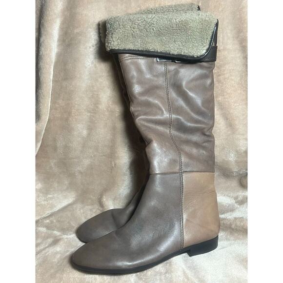 Apepazza Over the Knee Boots Leather Tan Brown Sherpa Women's Size 39 US 6.5. :) - Picture 3 of 6
